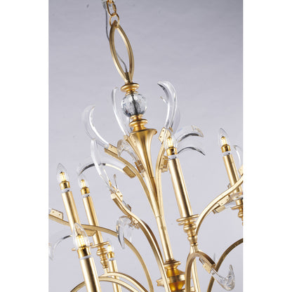 Gold Metal Leaf Chandelier With Clear Crystals