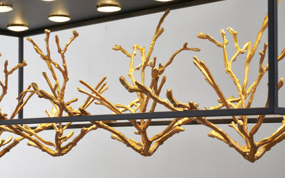 Matte Black Rectangular Frame Chandelier With Gold Branch Accent
