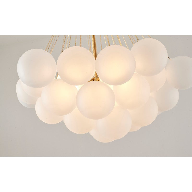 Gold Plated Frame Chandelier featuring White Frosted Glass Hanging Shades