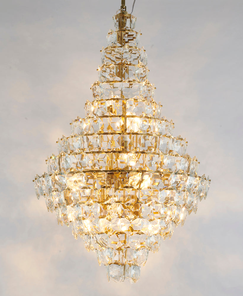 Brass Frame Chandelier With Clear Hanging Crystals