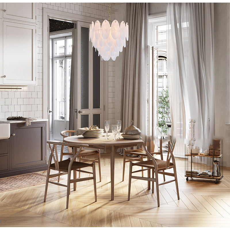 Brass Chandelier With Frosted Hanging Petal Glass