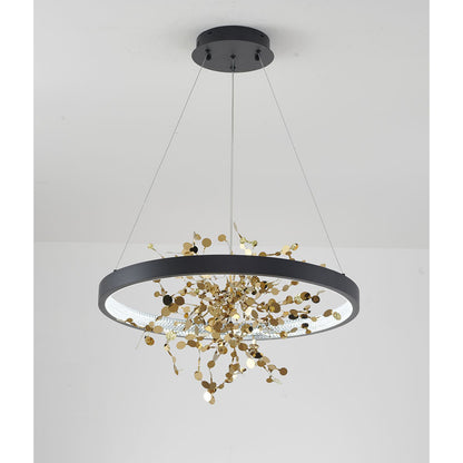 Sand Black LED Chandelier with Gold Confetti Interior – 24"