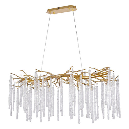 Gold Aluminium Branch Chandelier With Clear Glass Hanging Drops