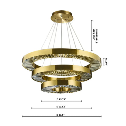 3 Ring Modern Gold Crystal LED Chandelier by Bethel International