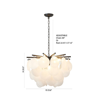 Satin Black Chandelier With Frosted White Hanging Glass Petals