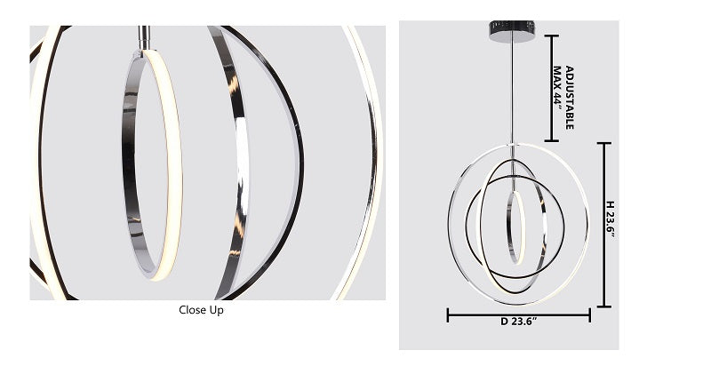 Modern Chrome 4-Ring LED Chandelier