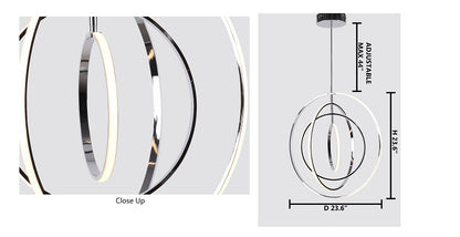 Modern Chrome 4-Ring LED Chandelier