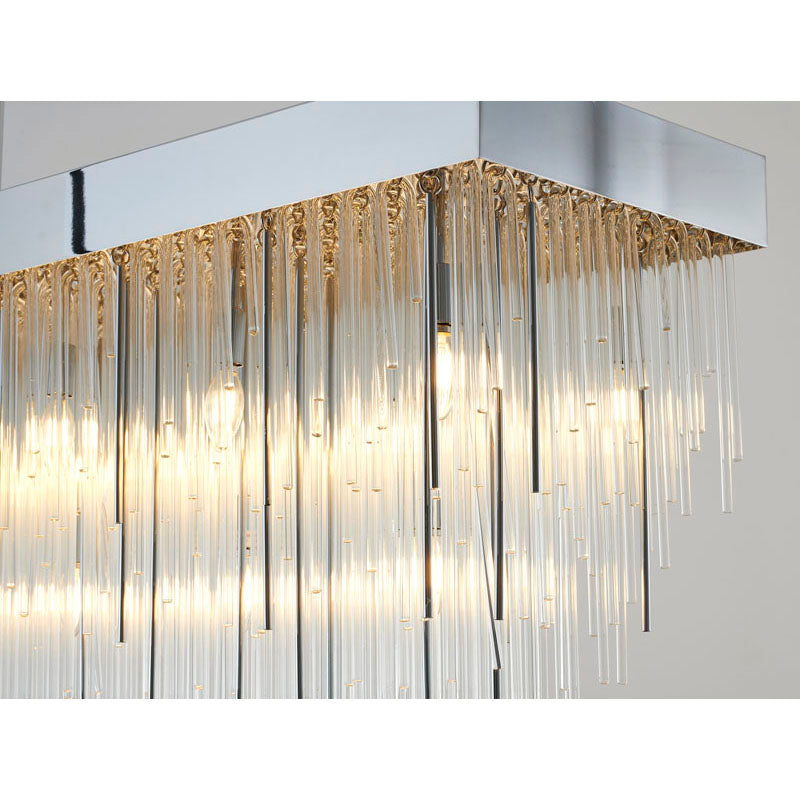 Satin Brass Rectangular Chandelier With Clear Hanging Looped Glass