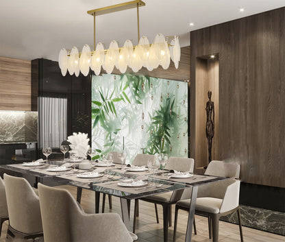 Brass Rectangular Chandelier with Frosted Glass Shades