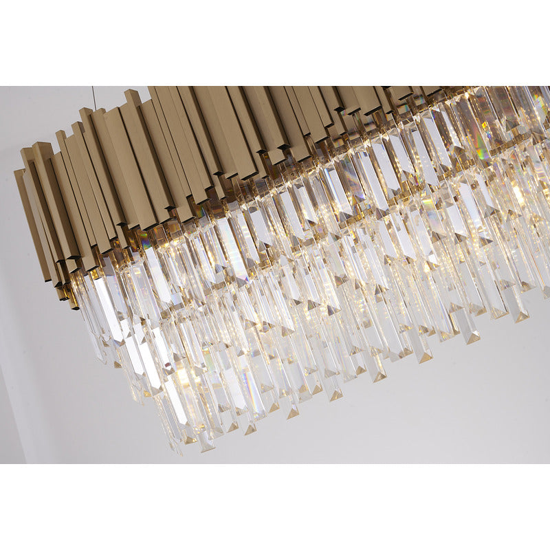 Gold Hairline Oval Chandelier With Three Tiers Of Hanging Clear Crystals