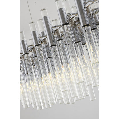 Polished Chrome Frame Chandelier With Clear Glass Rods
