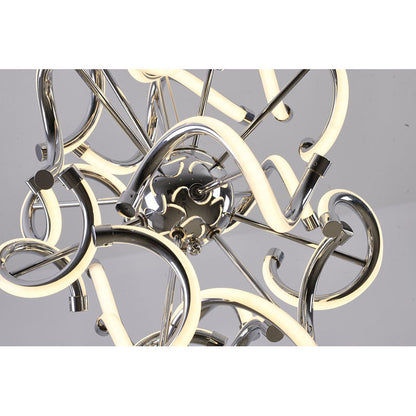 Chrome Spiral LED Chandelier – Modern Round Pendant with Silicone Diffusers