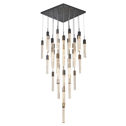 Chrome/Black Flushed Frame Chandelier with Hanging Clear Block Bubble Crystals