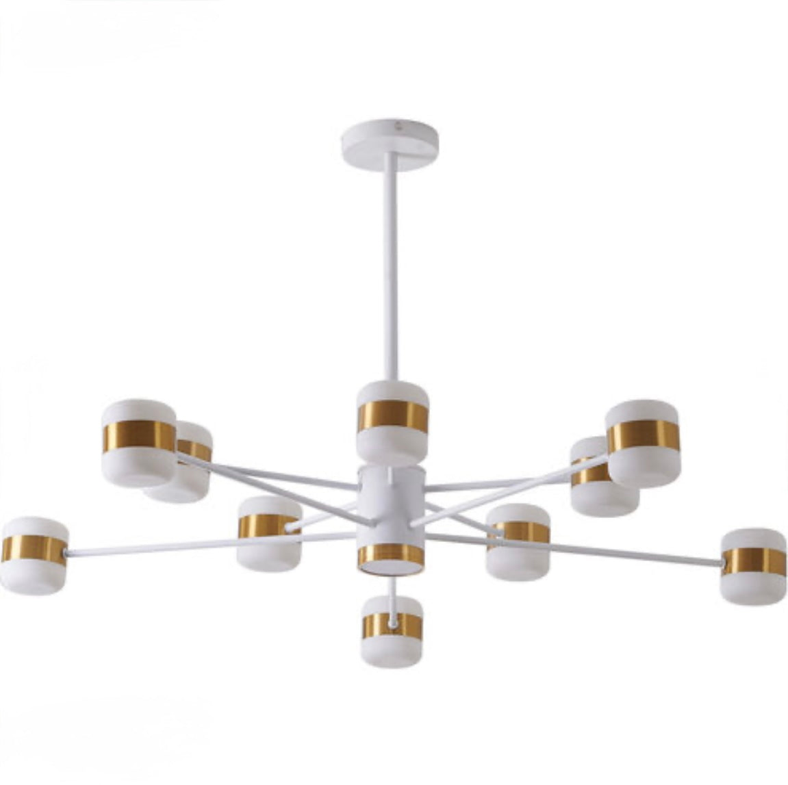White Framed LED Chandelier with Gold Accents