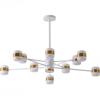 White Framed LED Chandelier with Gold Accents