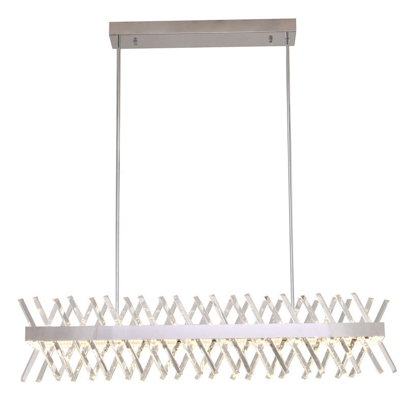 Rectangular Chrome Chandelier with Clear Crystal