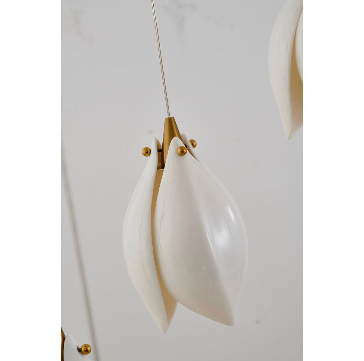 Bronze Metal Frame Chandelier With Cream Ceramic Flowers