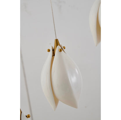 Bronze Metal Frame Chandelier With Cream Ceramic Flowers