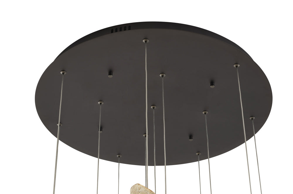 Black Metal Frame Chandelier with Clear, Smoke, and Amber Glass Pendants