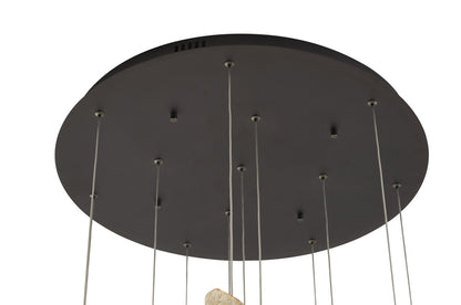 Black Metal Frame Chandelier with Clear, Smoke, and Amber Glass Pendants