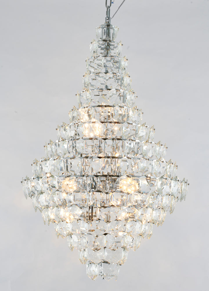 Chrome Frame Chandelier With Clear Hanging Crystals
