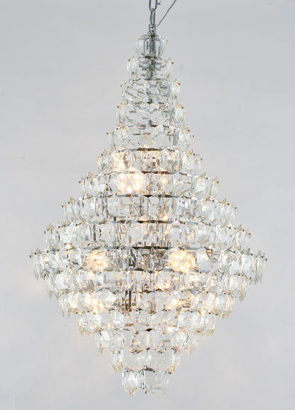 Chrome Frame Chandelier With Clear Hanging Crystals