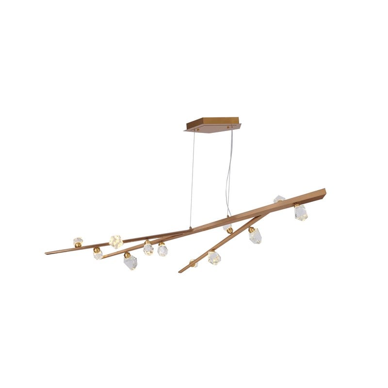 Gold Hairline Finish Branch Chandelier With Clear Bubble Crystal Accents