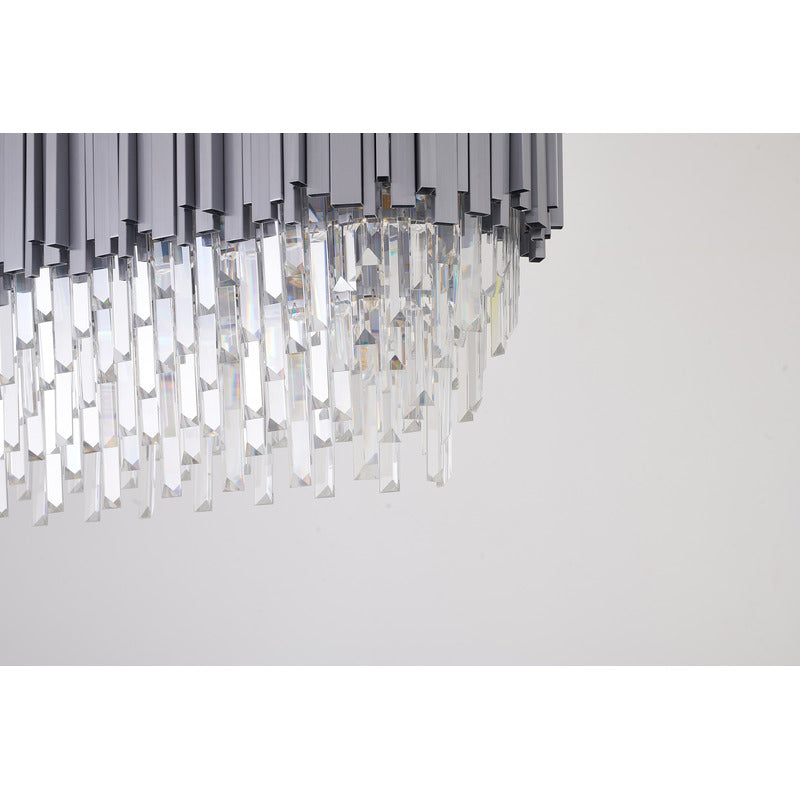 Satin Nickel Electroplated Frame Chandelier With Clear Hanging Crystals