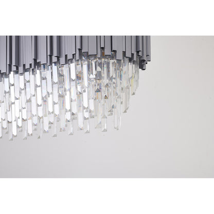 Satin Nickel Electroplated Frame Chandelier With Clear Hanging Crystals