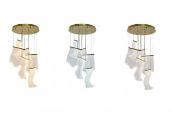 Flushed Gold Chandelier With Acrylic Crumbled Sheet Hanging Pendants
