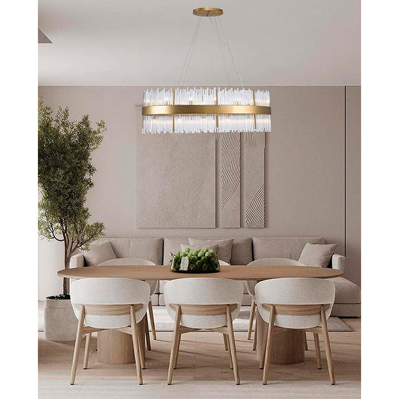 Gold Stainless Steel Oval Frame Chandelier With Clear Glass Rods