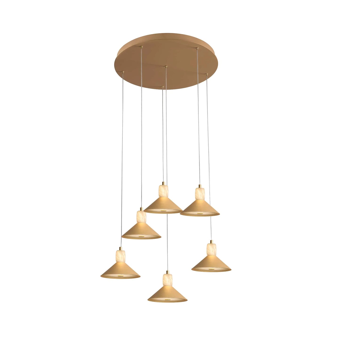 Spanish Alabaster & Aluminum Six Light Chandelier