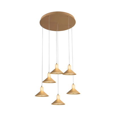 Spanish Alabaster & Aluminum Six Light Chandelier