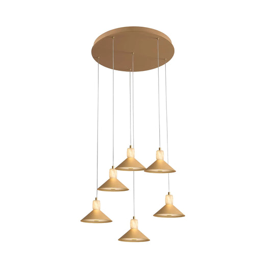 Spanish Alabaster & Aluminum Six Light Chandelier