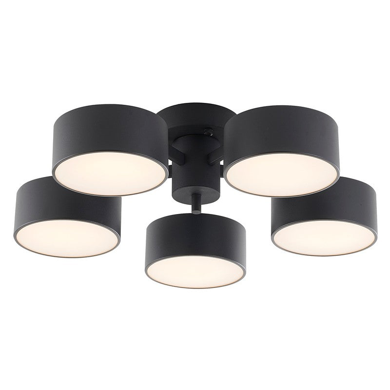 Gold Frame Light Fixture with Black Shades & White Frosted Diffusers