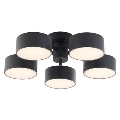 Gold Frame Light Fixture with Black Shades & White Frosted Diffusers