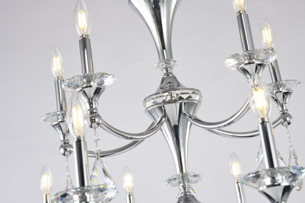 Two-Tier Satin Brass Frame with Champagne Hanging Crystals Accents