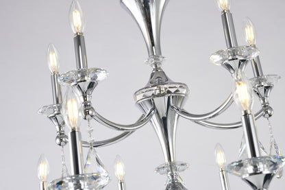 Two-Tier Satin Brass Frame with Champagne Hanging Crystals Accents