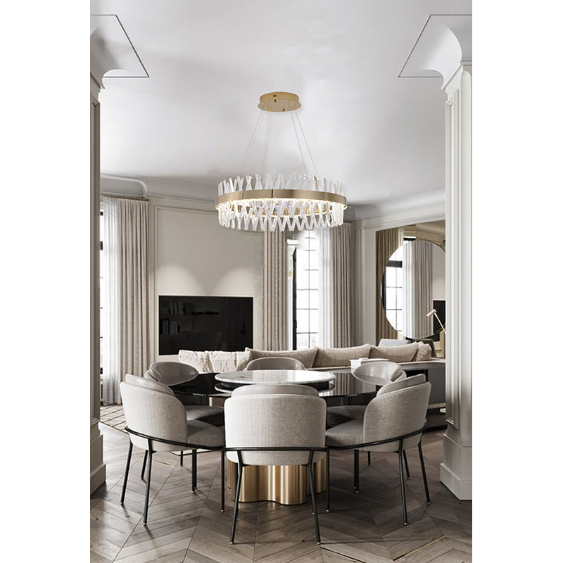 Round Gold Frame Chandelier With Clear Crystals