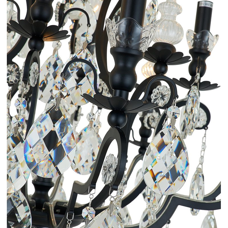 Pewter Metal Frame Chandelier with Clear Hanging Crystals