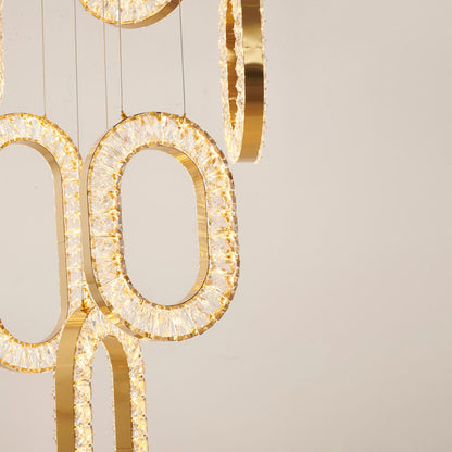 LED Chandelier With Oval Clear Crystal Hanging Pendants