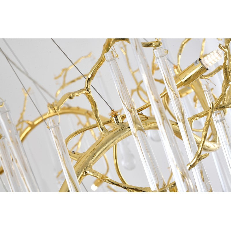 3 Tier Gold Solid Brass Frame Chandelier with Clear Glass Hanging Drops