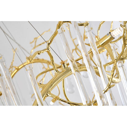 3 Tier Gold Solid Brass Frame Chandelier with Clear Glass Hanging Drops