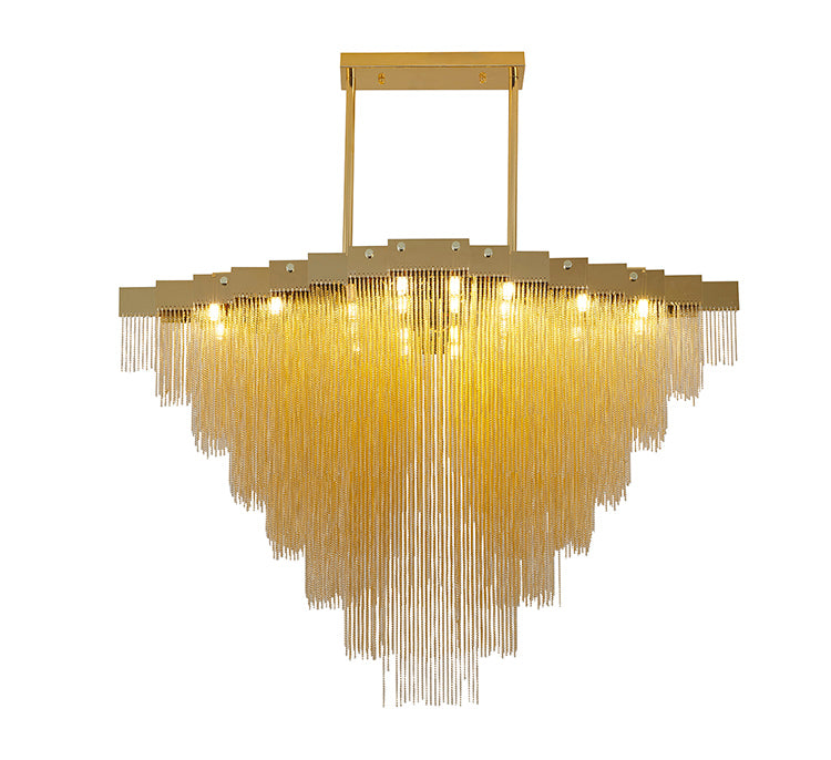 Gold Prism Chandelier With Hanging Aluminium Chains