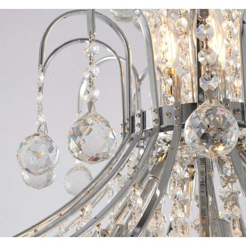 Chrome Frame Waterfall Chandelier with Clear Hanging Crystals