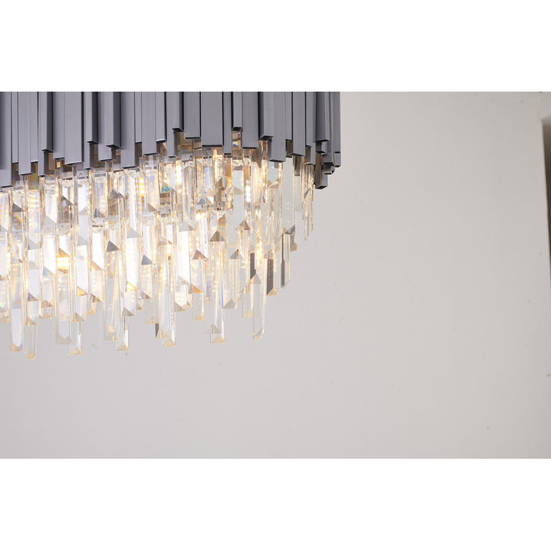 Satin Nickel Electroplated Frame Chandelier With Clear Hanging Crystals
