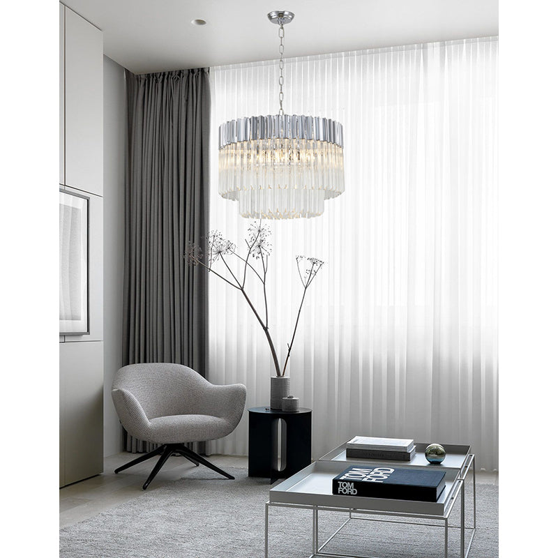 Round Chandelier With Clear Hanging Crystals