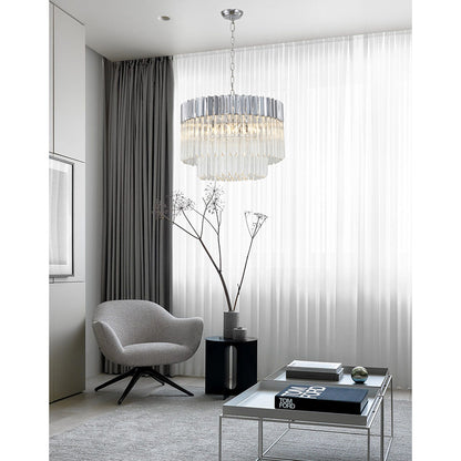 Round Chandelier With Clear Hanging Crystals