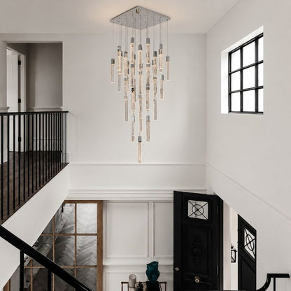 Chrome/Black Flushed Frame Chandelier with Hanging Clear Block Bubble Crystals