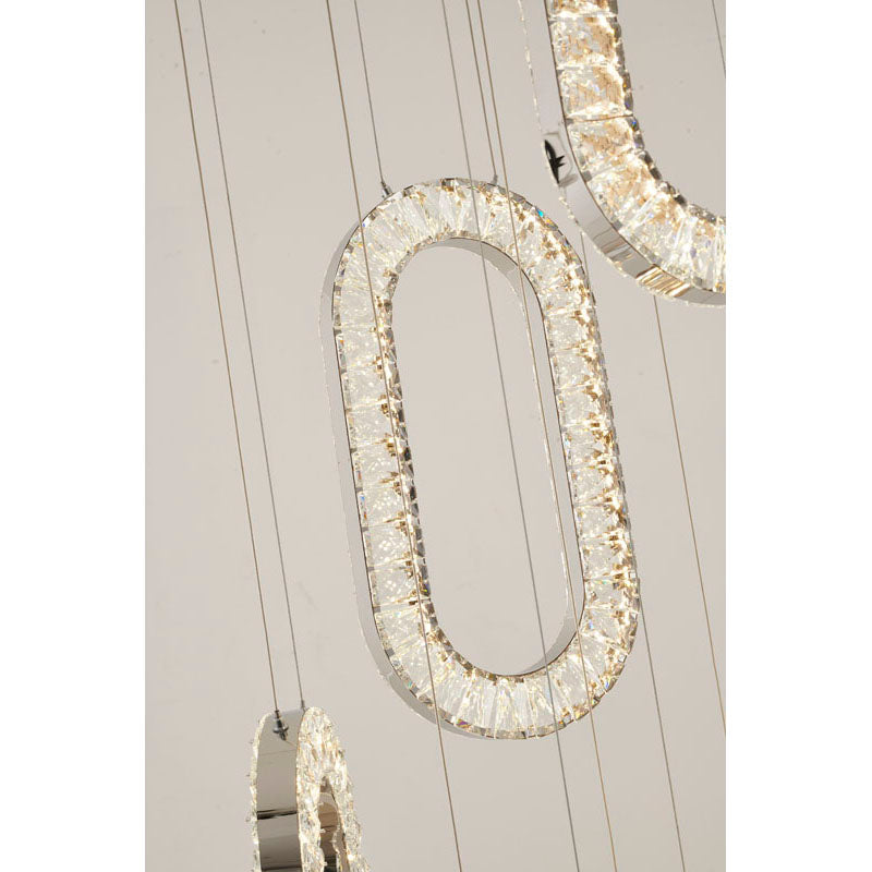 LED Chandelier With Oval Clear Crystal Hanging Pendants